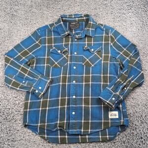 Grizzly Griptape Shirt Men Large Blue Plaid Button Up Long Sleeve Casual Flannel